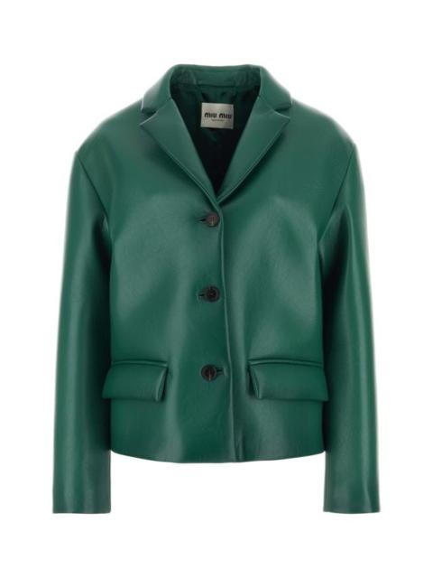 Miu Miu Woman Emerald Green Nappa Leather Jacket