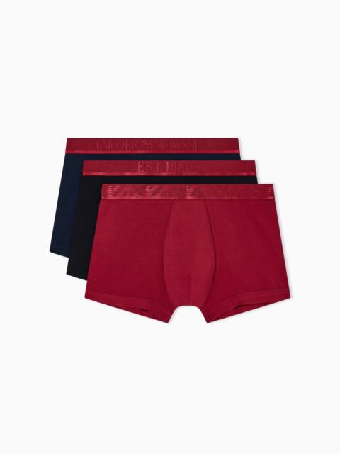 EMPORIO ARMANI THREE-PACK OF ASV SHINY LOGOBAND ORGANIC JERSEY BOXER BRIEFS