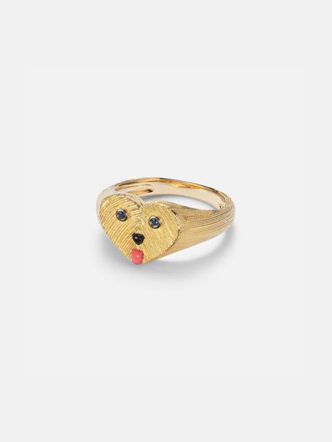 Yvonne Léon Coeur Toutou Mini 9kt gold pinky ring with gemstones