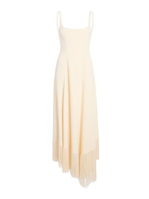 KHAITE Vivian Fringed Crepe Maxi Dress white