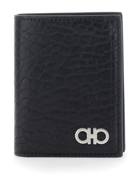 FERRAGAMO Ferragamo Men Black Bi-Fold Wallet With Gancini Plaque On The Front In Leather Man
