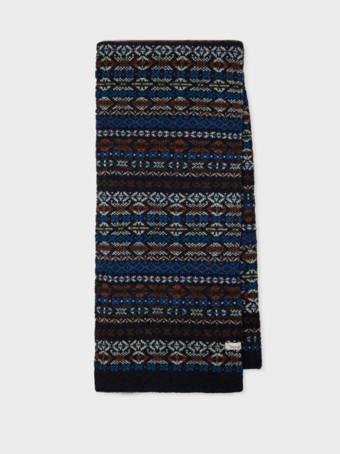 Paul Smith Navy Fair Isle Wool Scarf