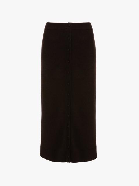 Victoria Beckham Button Detail Midi Skirt In Dark Chocolate