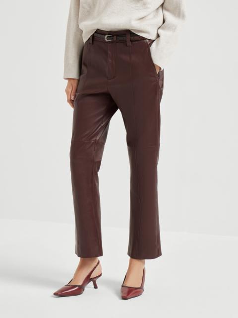 Brunello Cucinelli Stretch nappa leather square cigarette trousers with monili