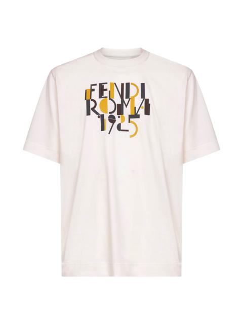 FENDI Fendi Men Ivory Cotton Fendi Roma 1925 Printed T-Shirt
