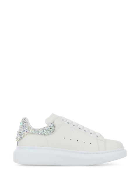 Alexander McQueen Alexander Mcqueen Women White Leather Sneakers With Embellished Suede Heel