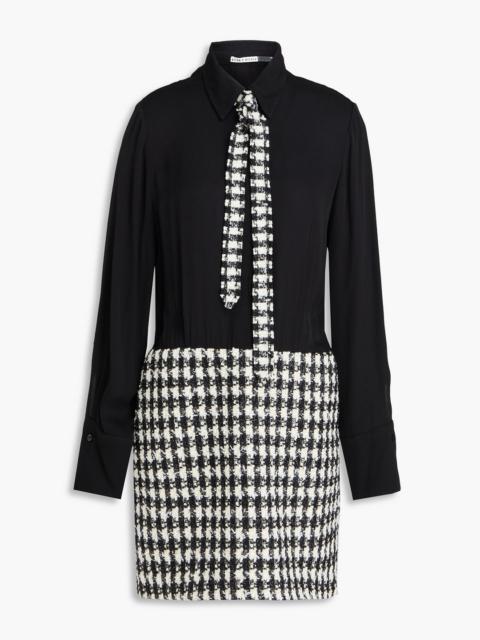 Alice + Olivia Mattie metallic houndstooth tweed and twill mini shirt dress