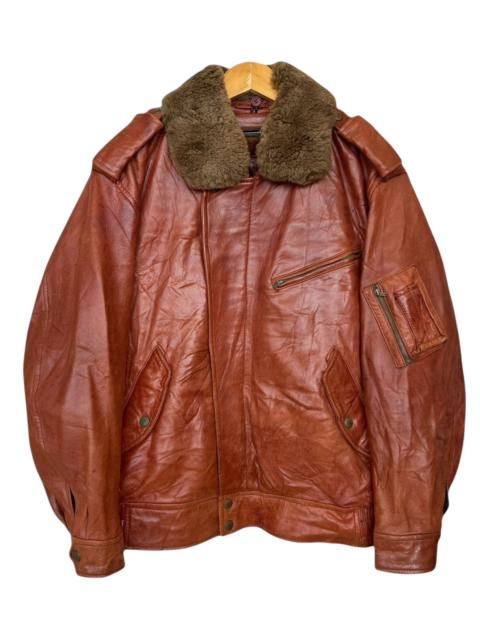 Other Designers Vintage - Vtg 90s Robo Aviator USAF Shearling Bomber Leather Jacket