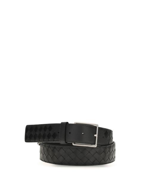 Bottega Veneta Bottega Veneta Intreccio Leather Belt Black-Silver