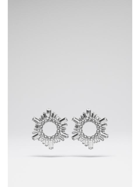 Amina Muaddi MINI BEGUM EARRINGS WHITE CRYSTALS WITH SILVER BASE