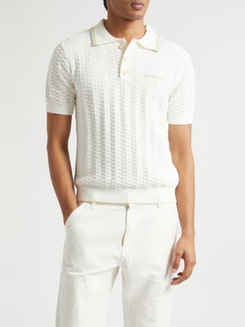 CASABLANCA Casablanca Tennis Logo Embroidered Bouclé Polo in White at Nordstrom