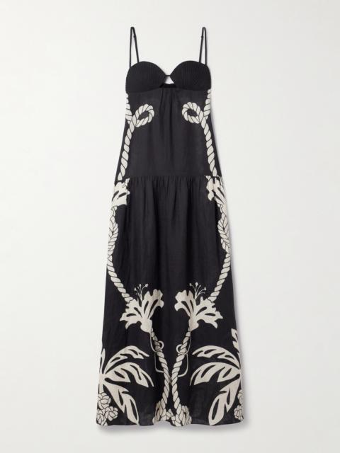 Johanna Ortiz Enlightened Sailor Tiered Cutout Printed Linen Maxi Dress