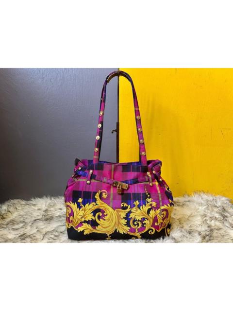 VERSACE Authentic Gianni Versace Baroque Plaid Print Tote Bag