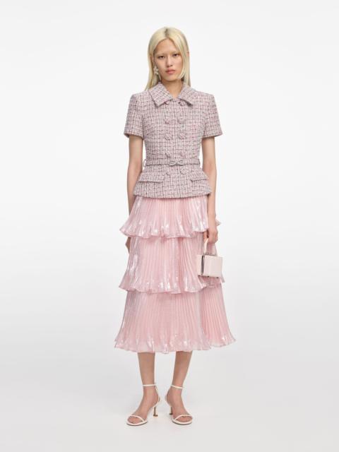 self-portrait Pink Boucle Metallic Tiered Midi Dress