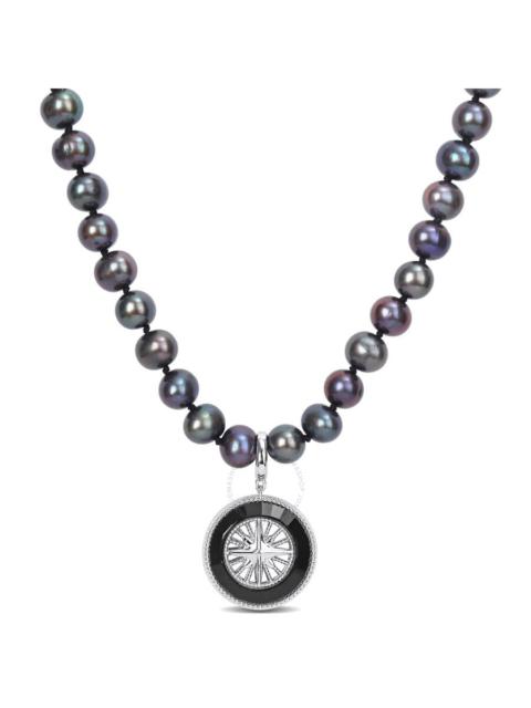 Other Designers Amour 7-7.5mm Black Cultured Freshwater Pearl and 8 CT TGW Black Agate Men's Necklace with Large Lob