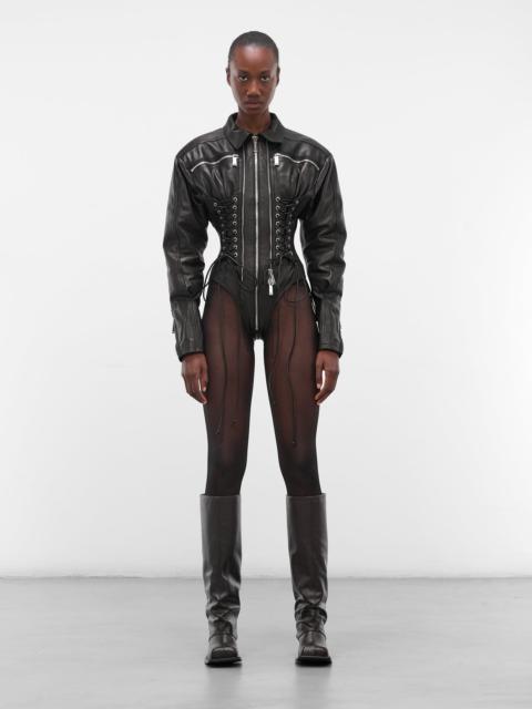 DSQUARED2 Ducati Black Leather Lace-Up Bodysuit