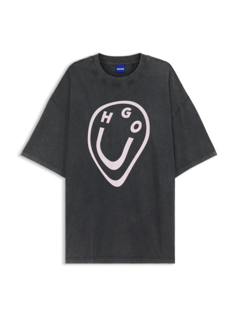 HUGO COTTON-JERSEY T-SHIRT WITH MELTED-EFFECT HAPPY HUGO PRINT