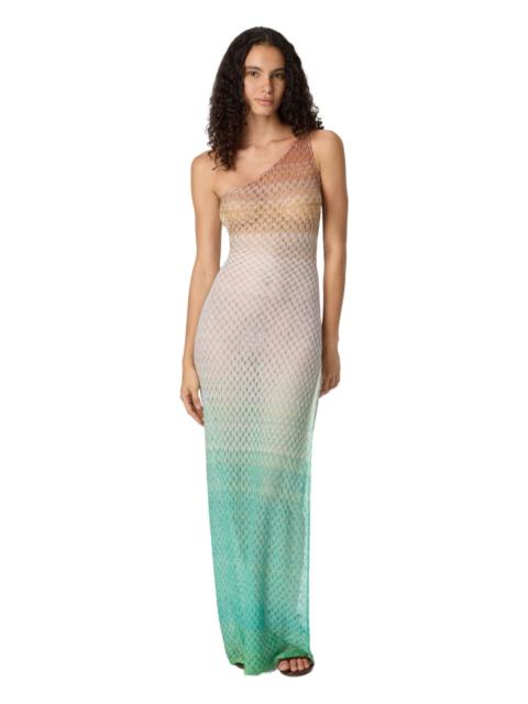 Missoni Missoni One-shoulder Dress In Lamé Viscose With Dégradé Spiderweb Motif in Green at Nordstrom