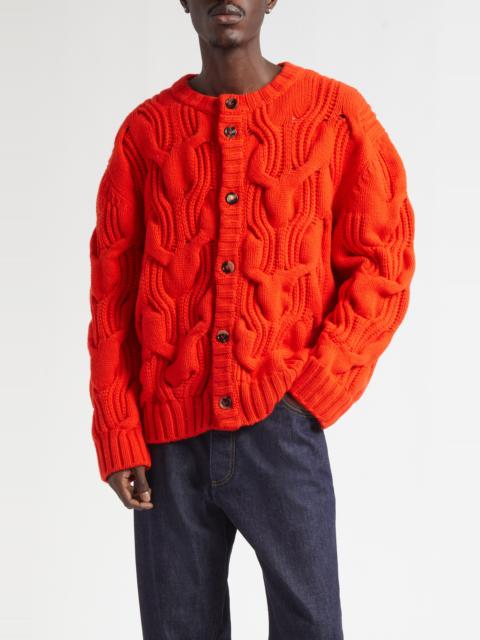 Bottega Veneta Bottega Veneta Twisted Cable Stitch Virgin Wool Cardigan in Cherry Tomato at Nordstrom
