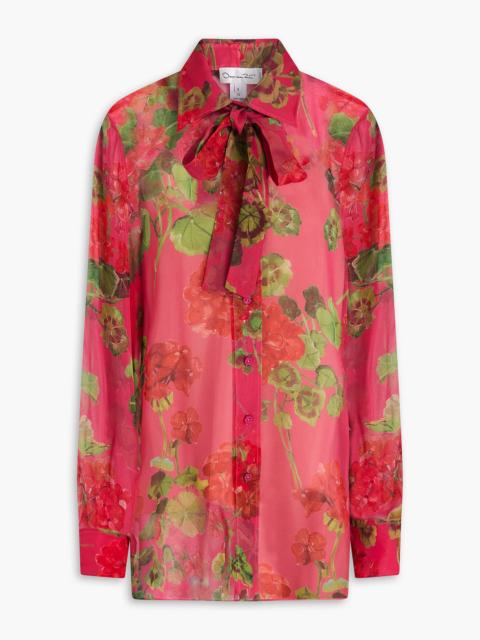 Oscar de la Renta Pussy-bow floral-print silk-chiffon shirt