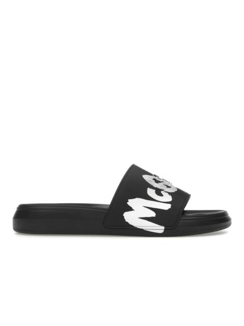 Alexander McQueen Alexander McQueen Grafitti Logo Slide Black White