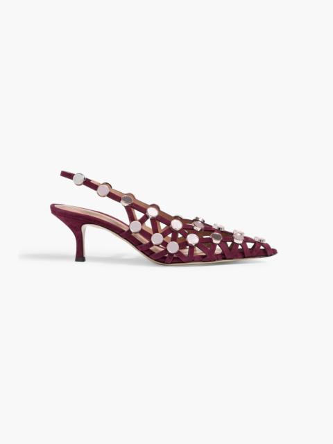 THE ATTICO Grid embellished suede slingback pumps