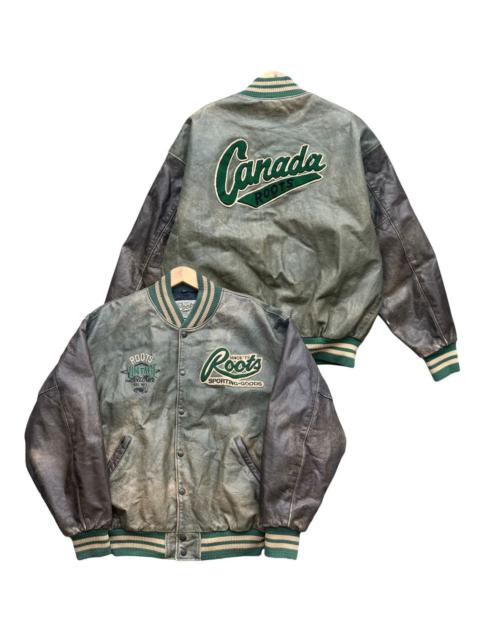 Vintage Roots Canada Sunfaded Leather Varsity Bomber Jacket