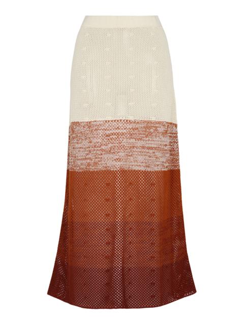 ESCVDO Ofrenda Paneled Cotton Knit Maxi Skirt brown