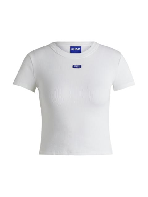 HUGO STRETCH-COTTON SLIM-FIT T-SHIRT WITH BLUE LOGO LABEL