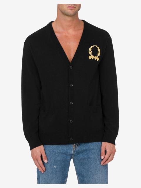 Moschino WOOL AND CASHMERE CARDIGAN LAUREL CROWN EMBROIDERY