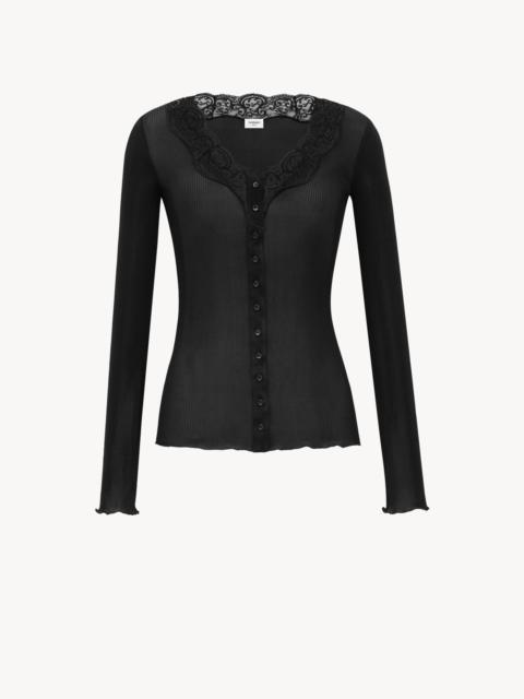 SAINT LAURENT LACED CARDIGAN IN RIBBED SILK