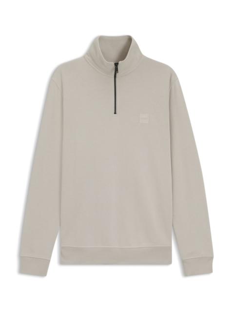 BOSS QUARTER-ZIP COTTON-TERRY SWEATSHIRT WITH LOGO PATCH