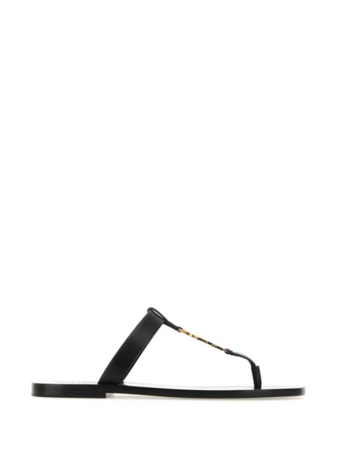 Saint Laurent Men Black Leather Cassandre Thong Slippers