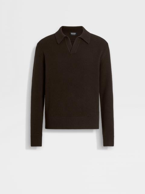 DARK BROWN MÉLANGE OASI CASHMERE POLO SHIRT