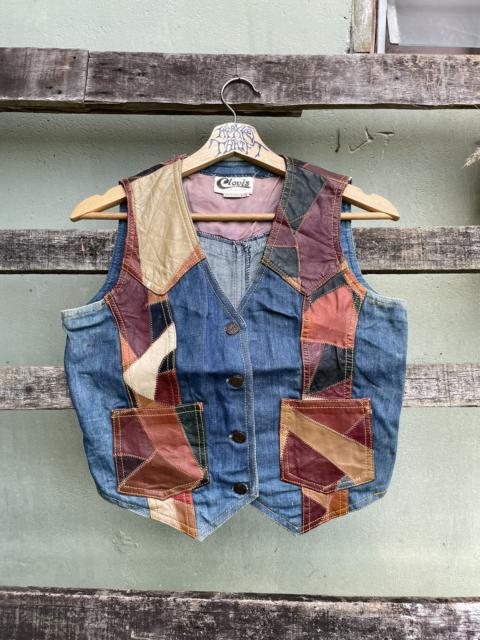 Other Designers Vintage - Vintage Clovis California Denim Leather Patchwork Vest