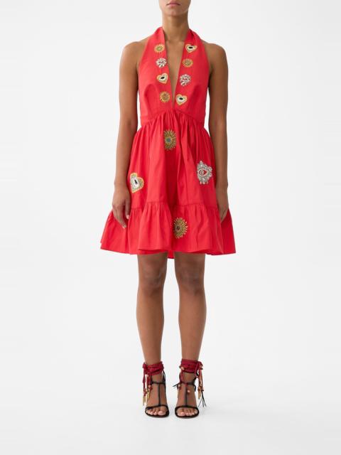 CAMILLA RUFFLE HEM HALTER SHORT DRESS