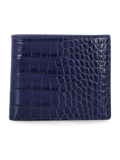 TOM FORD Tom Ford Blue Croc-effect Leather Bi-fold Wallet