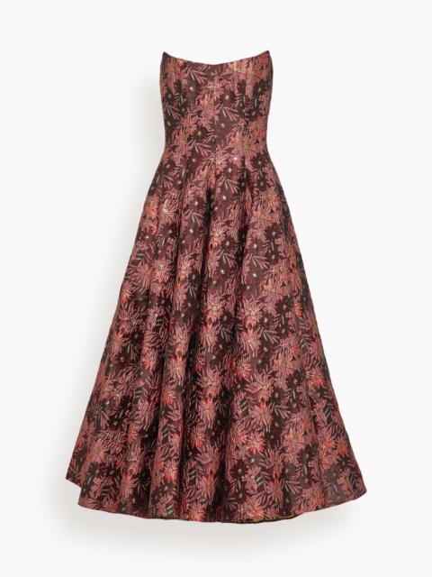 markarian Rousseau Floral Brocade Midi Dress in Burgundy Metallic Daisy