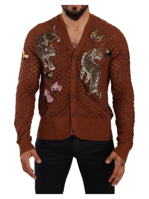 Dolce & Gabbana Brown Leopard Butterfly Cardigan Sweater