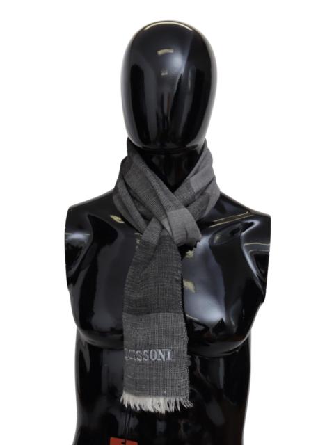 Missoni Gray Striped Wool Unisex Neck Wrap Fringes Scarf