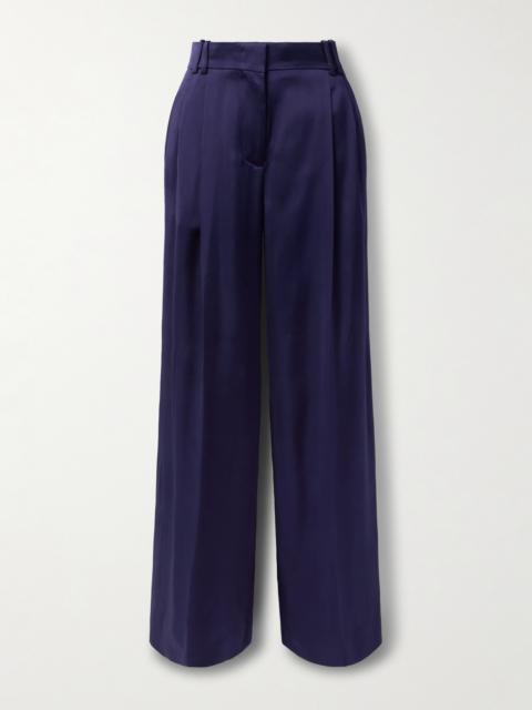 Another Tomorrow Pleated Satin Wide-leg Pants