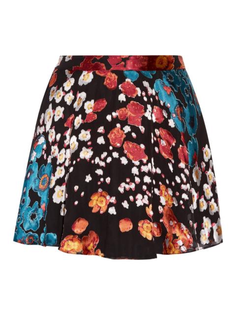 Alice + Olivia Blaise flocked floral-print crepe de chine mini skirt