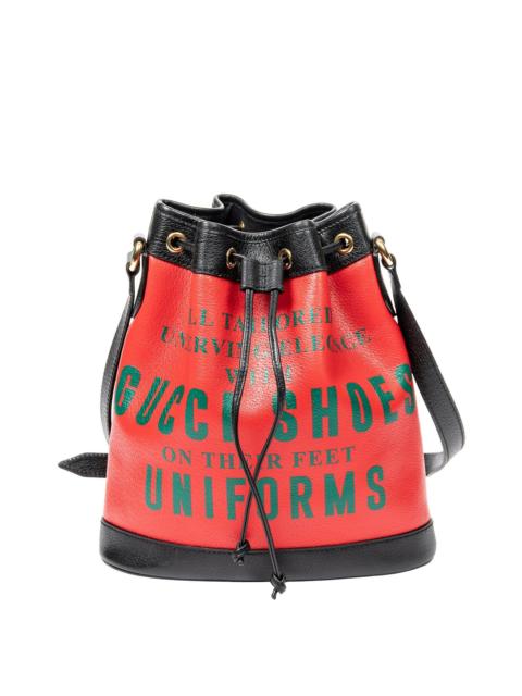 GUCCI Gucci Red & Black Print Calfskin Leather Uniform Bucket Bag (Authentic Pre-
Loved)