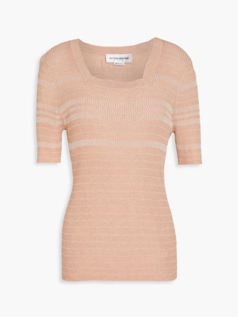 Victoria Beckham Striped ribbed silk and cotton-blend top