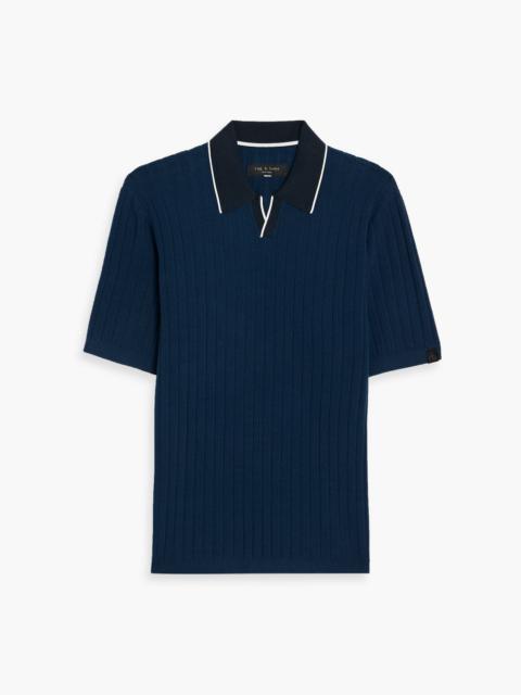 rag & bone Johnny ribbed pointelle-knit cotton-blend polo shirt