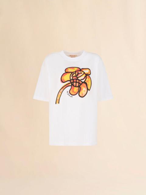 Marni WHITE COTTON T-SHIRT WITH FLOWER PRINT