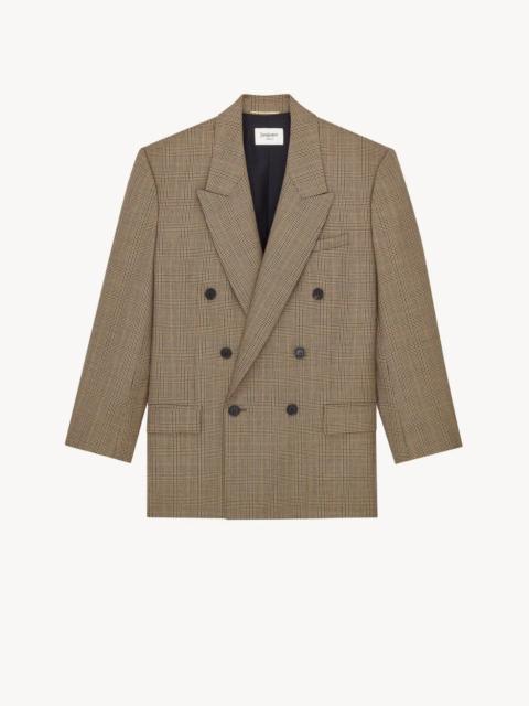 SAINT LAURENT Saint Laurent Double-breasted Prince Of Wales Blazer Beige