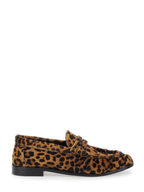 SAINT LAURENT Saint Laurent Women Brown Loafers With Cassandre Logo And Leopard Motif In Fabric Woman