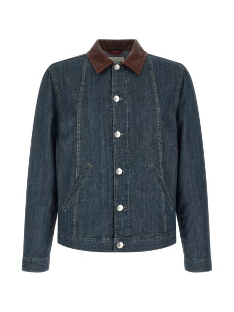 Brunello Cucinelli Leather collar denim jacket