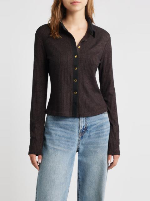 rag & bone rag & bone Contrast Trim Rib Button-Up Shirt in Dark Brown at Nordstrom